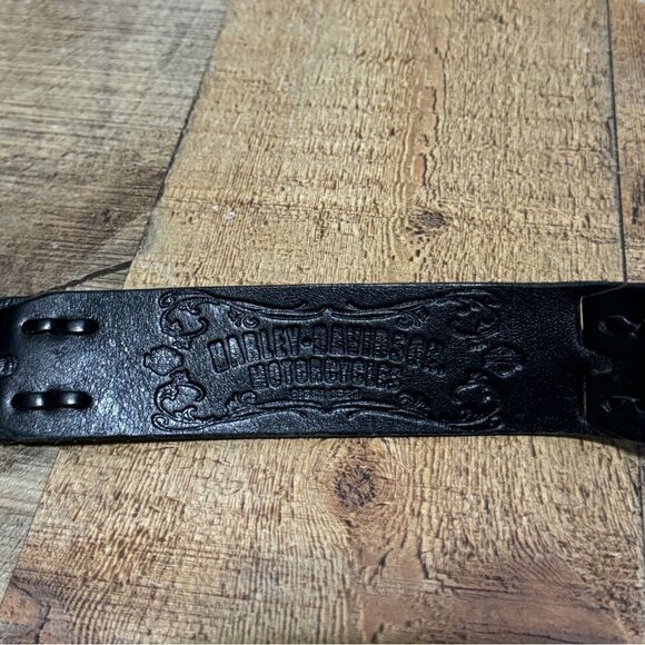 Harley Davidson black Leather Belt Embossed Logo Made In USA size 34 - Picture 1 of 12